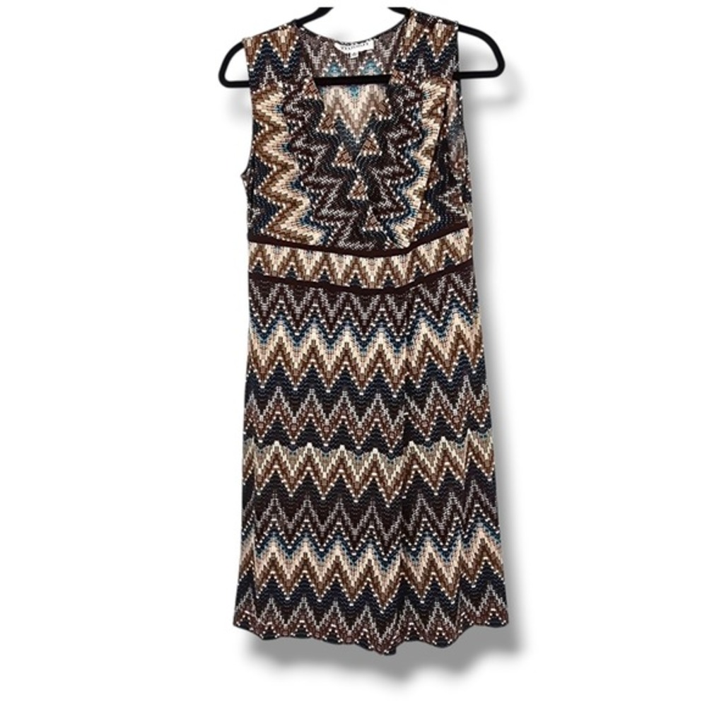 Studio I Women's Dress Sleeveless Brown Blue Geometric Pattern Size 8‎